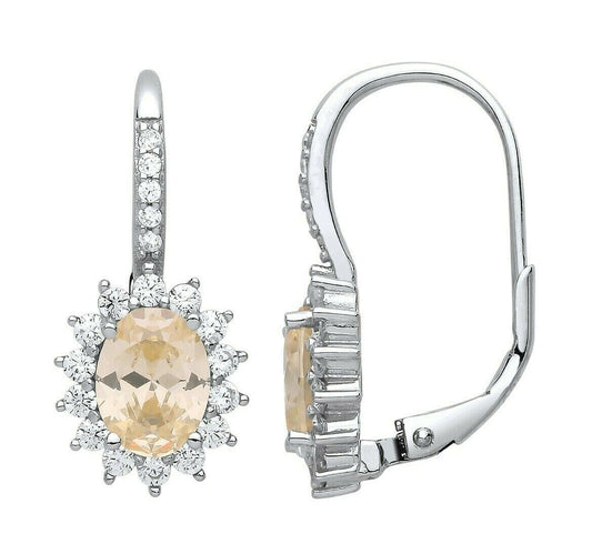 Citrine Leverback Drop Earrings Sterling Silver Rhodium Plate 925 Hallmark
