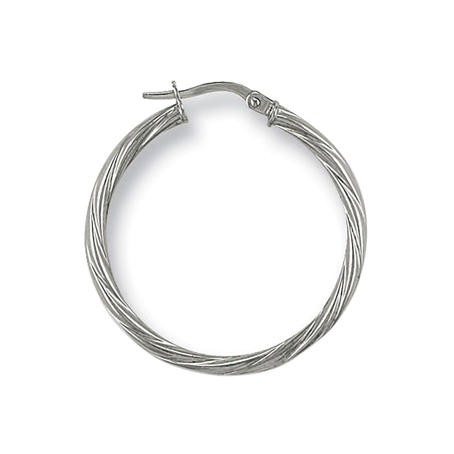 White Gold Twisted Hoop Earrings 30mm Creole Hoops Hallmarked