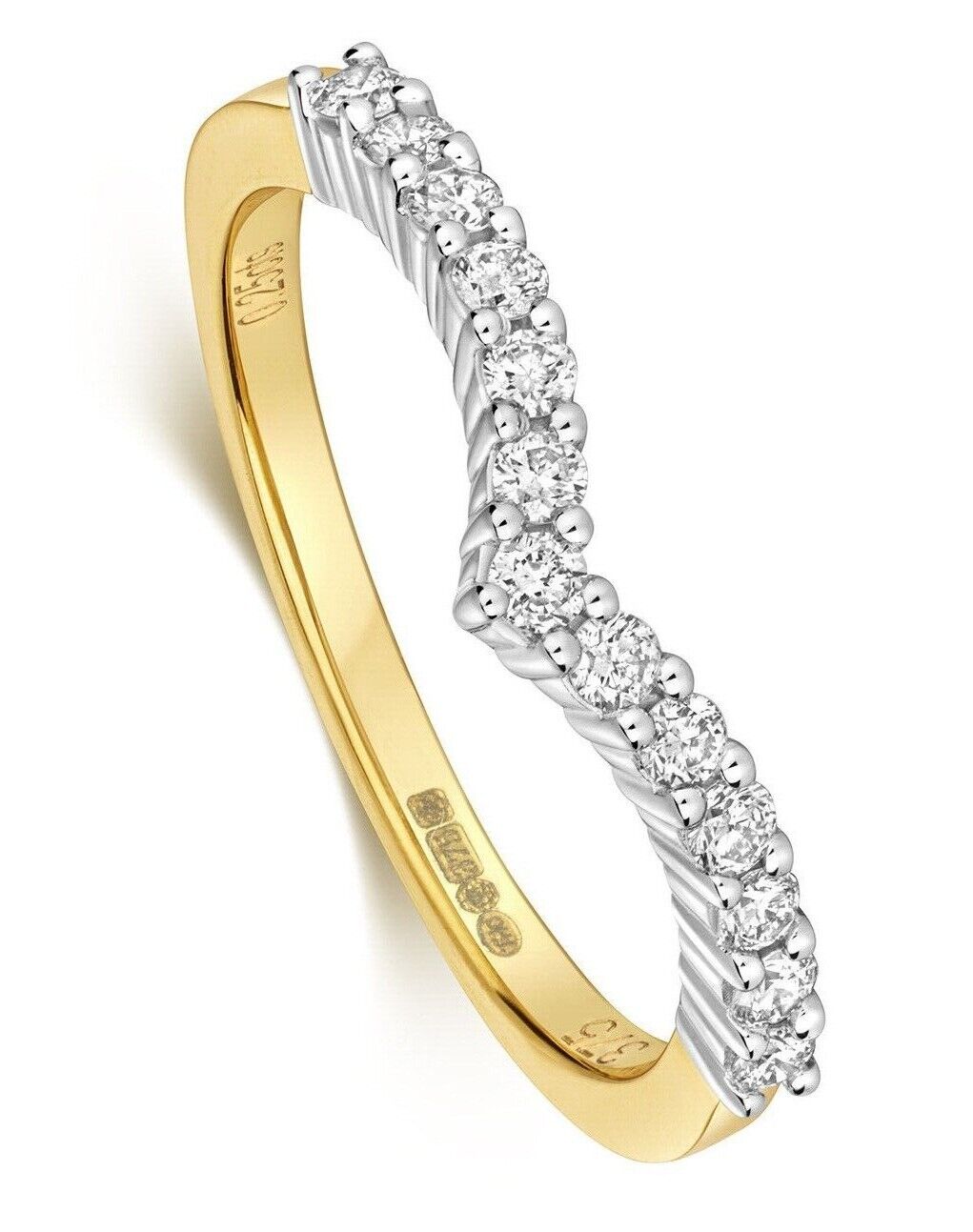 Real Diamond Wishbone Ring Solid Yellow Gold 0.25ctw Claw Set Eternity