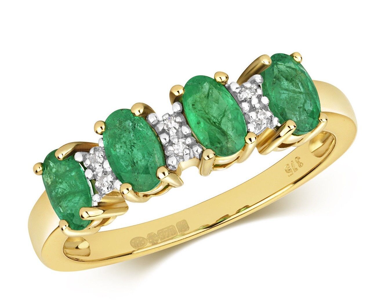Real Emerald and Diamond Eternity Ring Solid Yellow Gold 5mm Band Anniversary