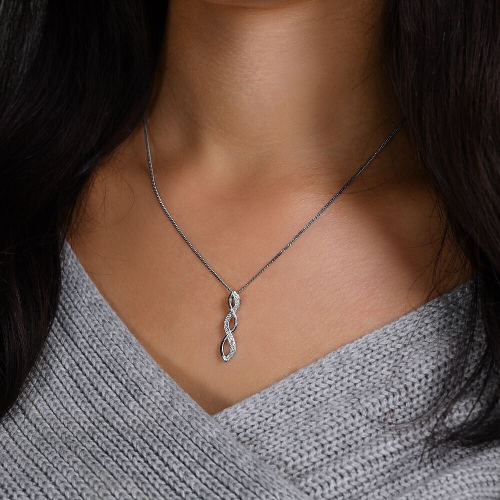 9ct White Gold Diamond Twist Marquise Pendant and 18" Chain