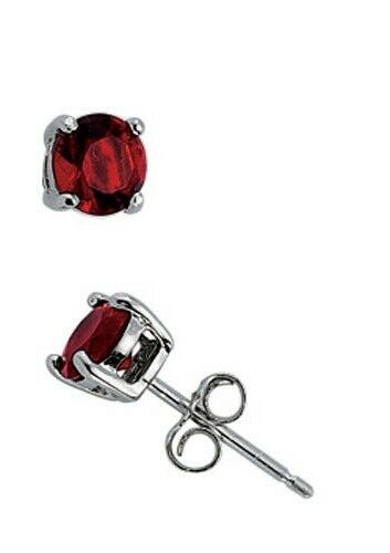 Round Garnet Stud Earrings Solid Sterling Silver 5mm Solitaire 925 Stamp