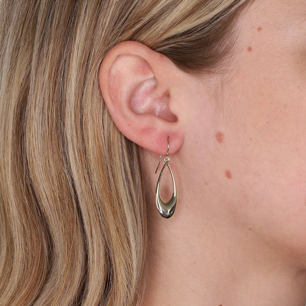 Open Teardrop Earrings 9ct Yellow Gold 36mm Drops Hallmarked