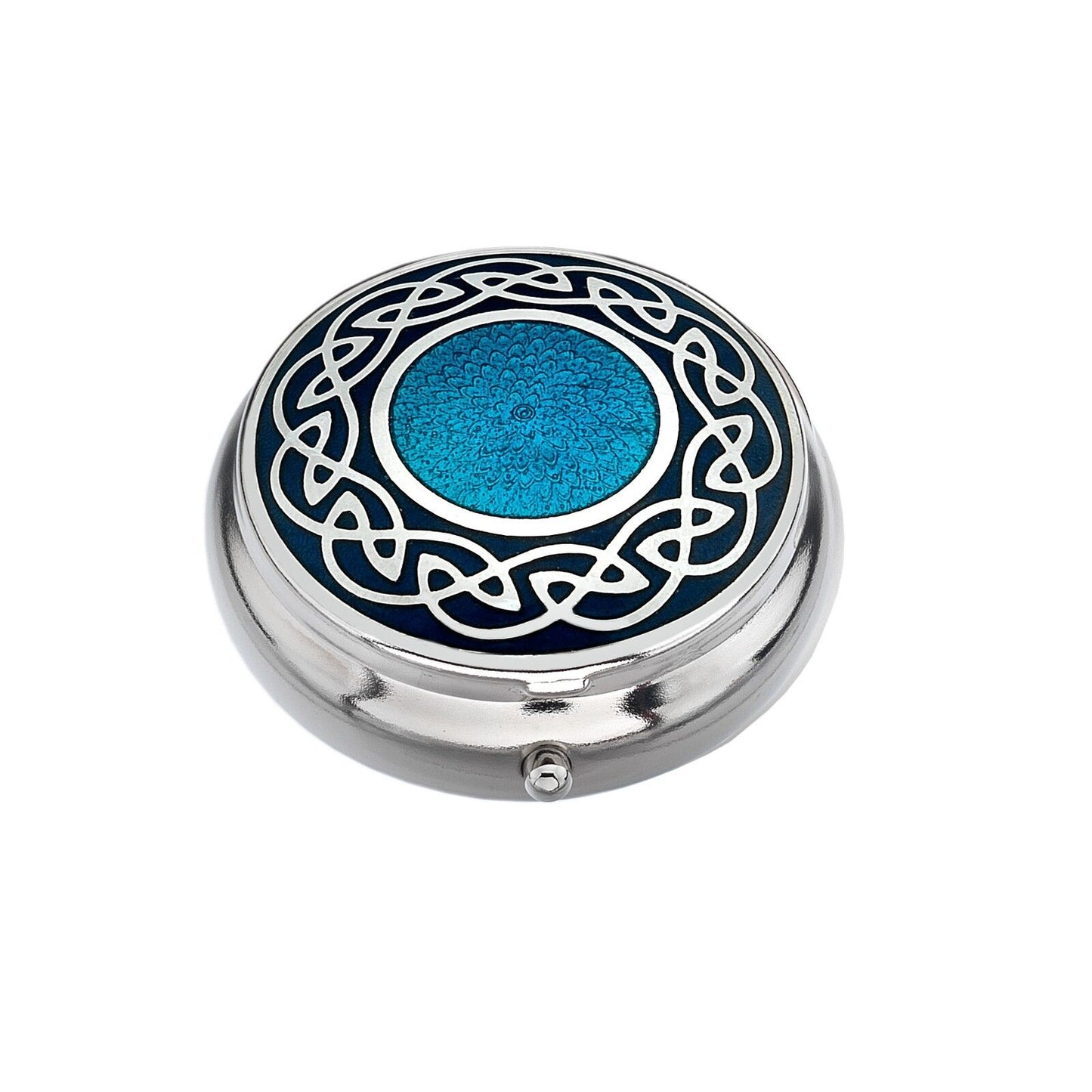 Pillbox Silver Plated Celtic Knot Solid Centre Blue Brand New and Boxed