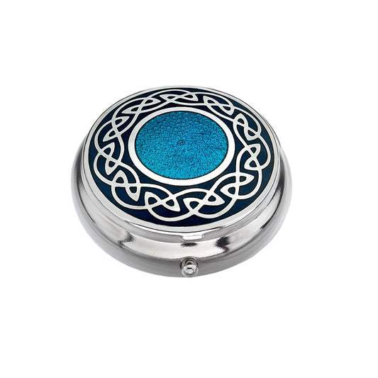 Pillbox Silver Plated Celtic Knot Solid Centre Blue Brand New and Boxed
