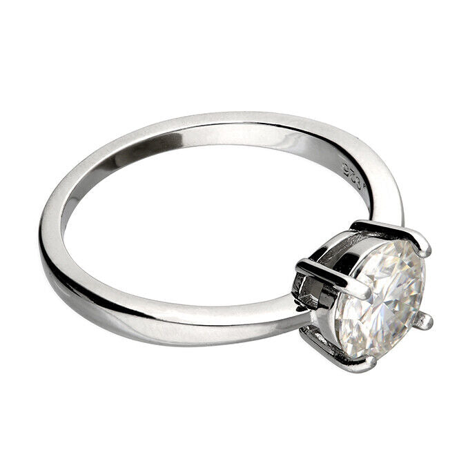 1.50 Carat Solitaire Engagement Ring Sterling Silver 925 Hallmark