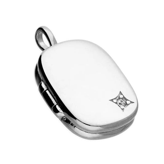 Oblong Sterling Silver Locket Set with Gemstone 925 hallmark