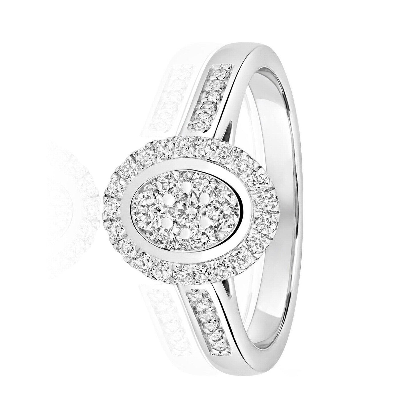 Real Diamond Ring 9ct White Gold Oval Cluster Halo Engagement 0.50 Carat Weight