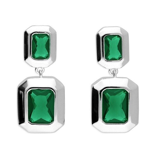 Green CZ Drop Earrings .925 Sterling Silver Drop Earrings