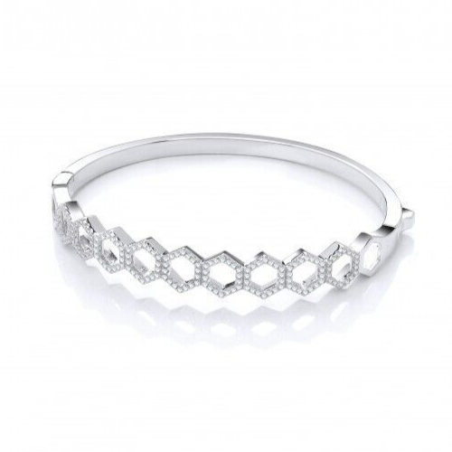 Solid Silver Honeycomb Bangle with Gemstones Luxurious Packaging Hallmark