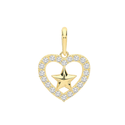 Heart & Star Pendant Yellow Gold 21mm x 14mm British Made