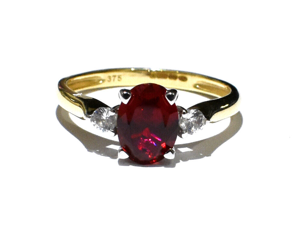 Yellow Gold Ruby Ring Solitaire Oval White Sapphire Engagement Hallmarked