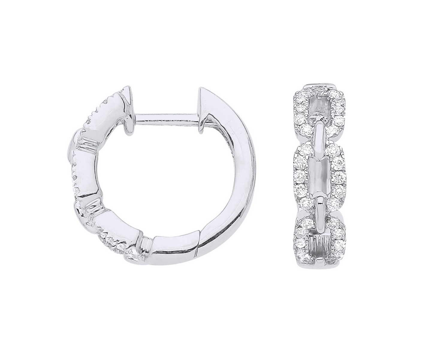 9ct White Gold 0.25ct Diamond Curb Huggies - 14mm