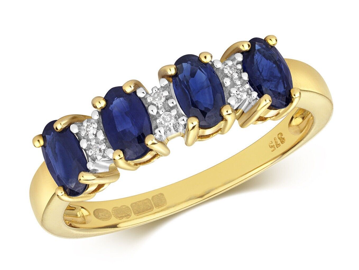 Real Sapphire and Diamond Eternity Ring Solid Yellow Gold Band Size J-Q