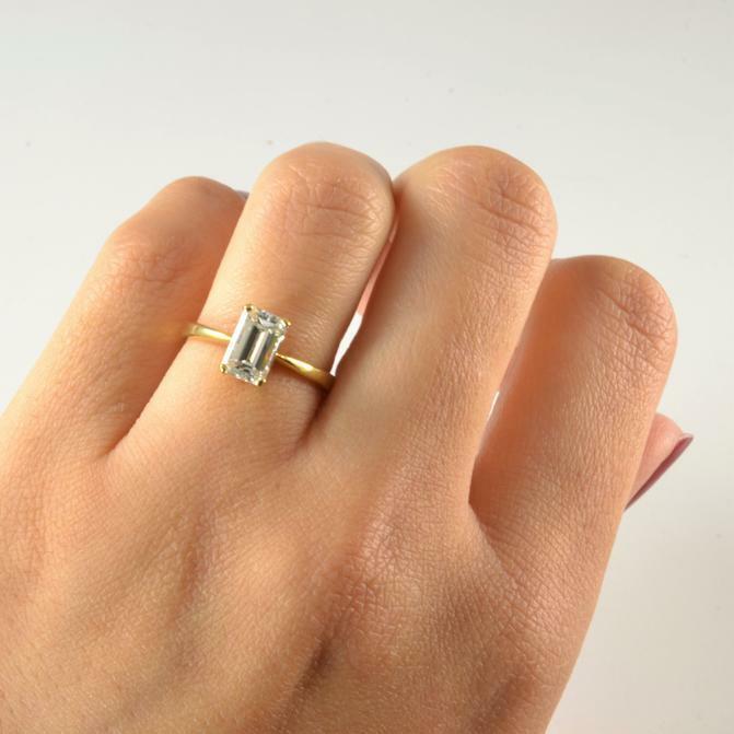 Real Emerald Cut Diamond Solitaire Ring 18 Carat Yellow Gold 1.00ctw