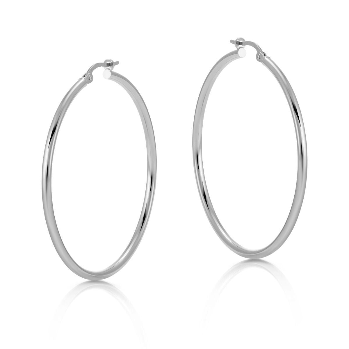White Gold 44mm Hoop Earrings Round Large Hoops Hallmarked