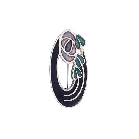 Oval Mackintosh Rose Brooch Purple Silver Plated Brand New Gift Packaging