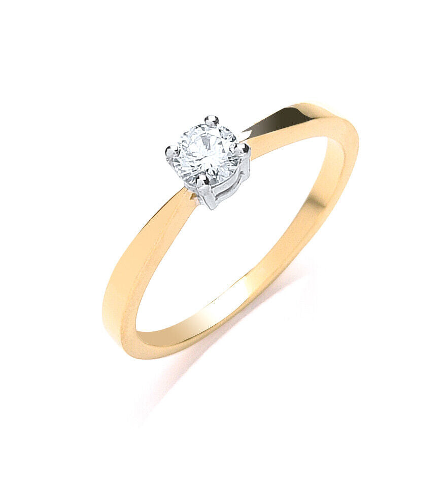 Real Diamond Solitaire Engagement Ring 18ct Yellow Gold 0.25ctw
