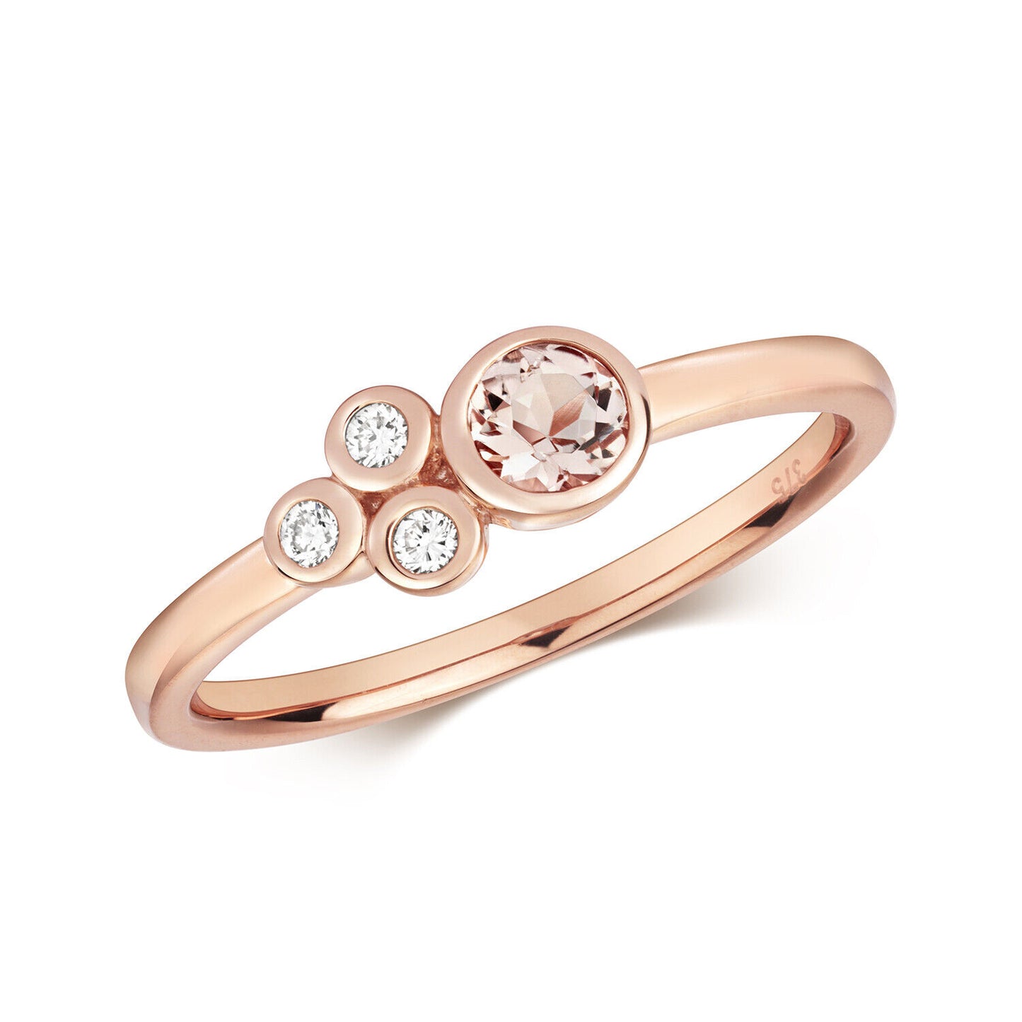 Real Morganite and Diamond Ring Solid Rose Gold Solitaire Band Size J - Q