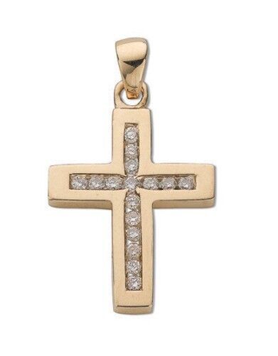9ct Yellow Gold 0.32ct Diamond Cross Pendant Hallmarked Channel set Diamonds