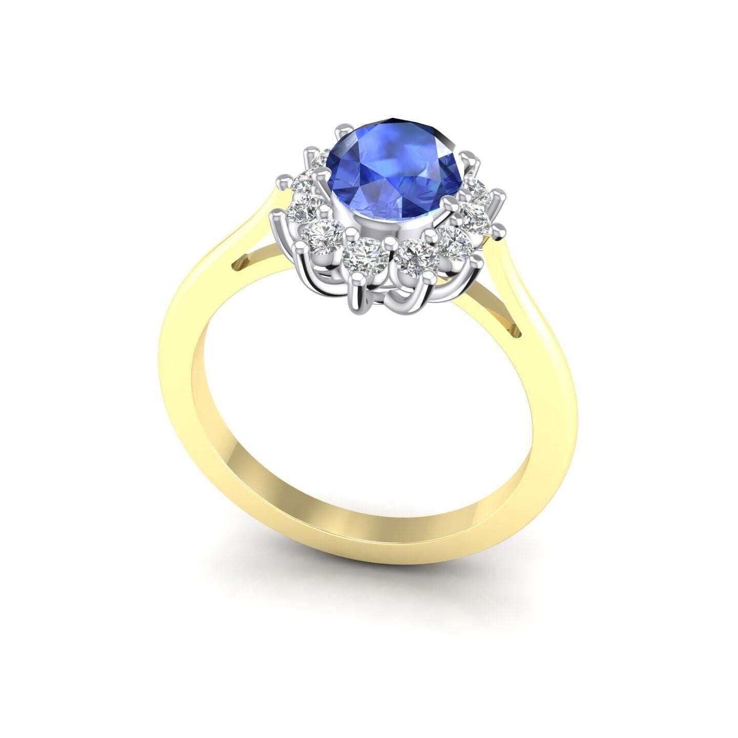 9ct Yellow Gold Oval Sapphire Cluster Ring Engagement Hallmarked Sizes L - R