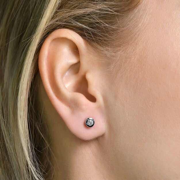 9ct White Gold 0.30ct Rubover Set Diamond Stud Earrings Made in London - 5.4mm