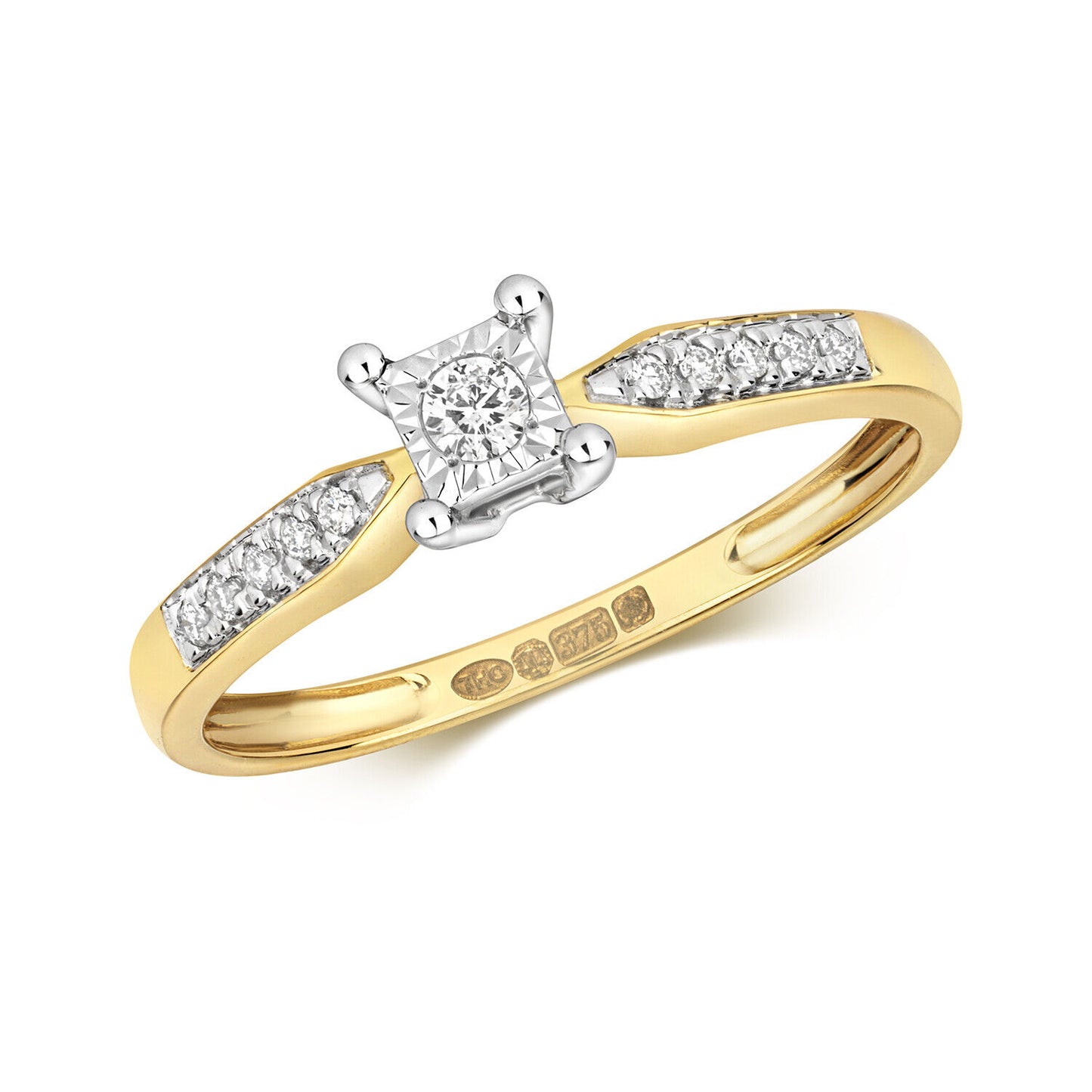 Real Diamond Solitaire Ring Solid Yellow Gold Engagement Size J-Q