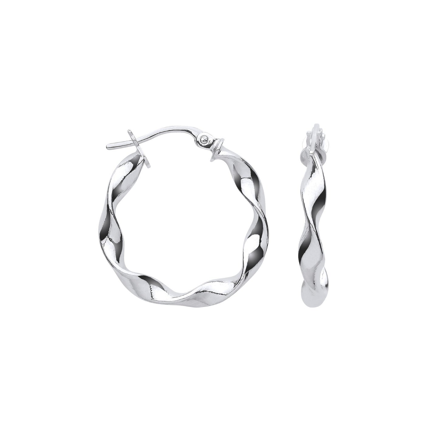 White Gold Twisted Hoop Earrings 20mm Hoops Hallmarked