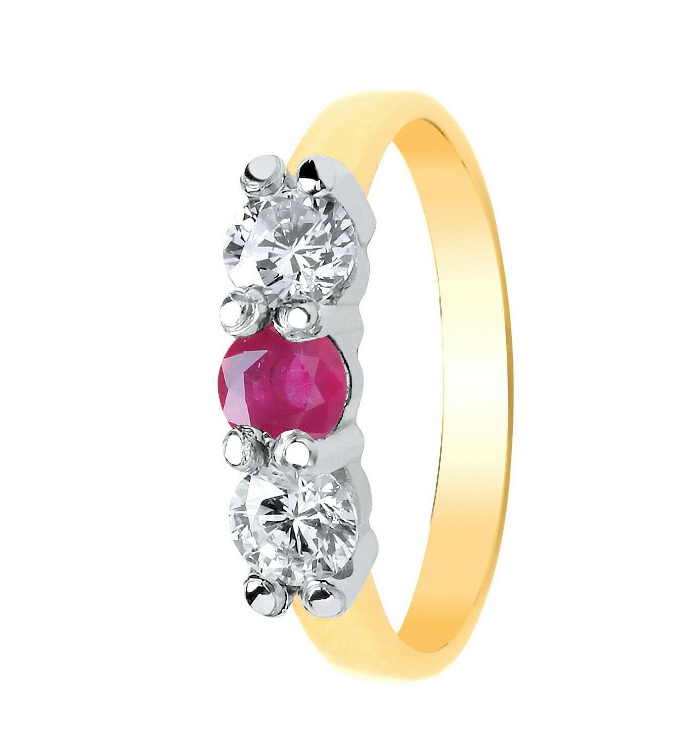 Real Ruby Trilogy Ring 9ct Yellow Gold Three Stone Fully Hallmarked