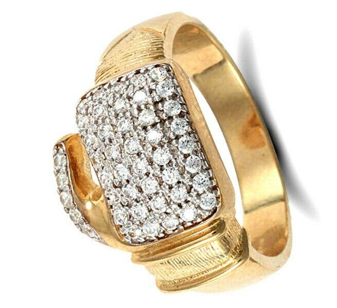 Gents Boxing Glove Ring Solid 9K Yellow Gold Gemstones Hallmarked British Made