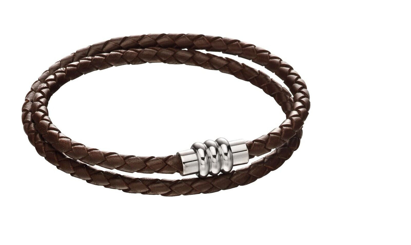 Fred Bennett Double Row Wrap-around Brown Leather Bracelet 43cm B5132