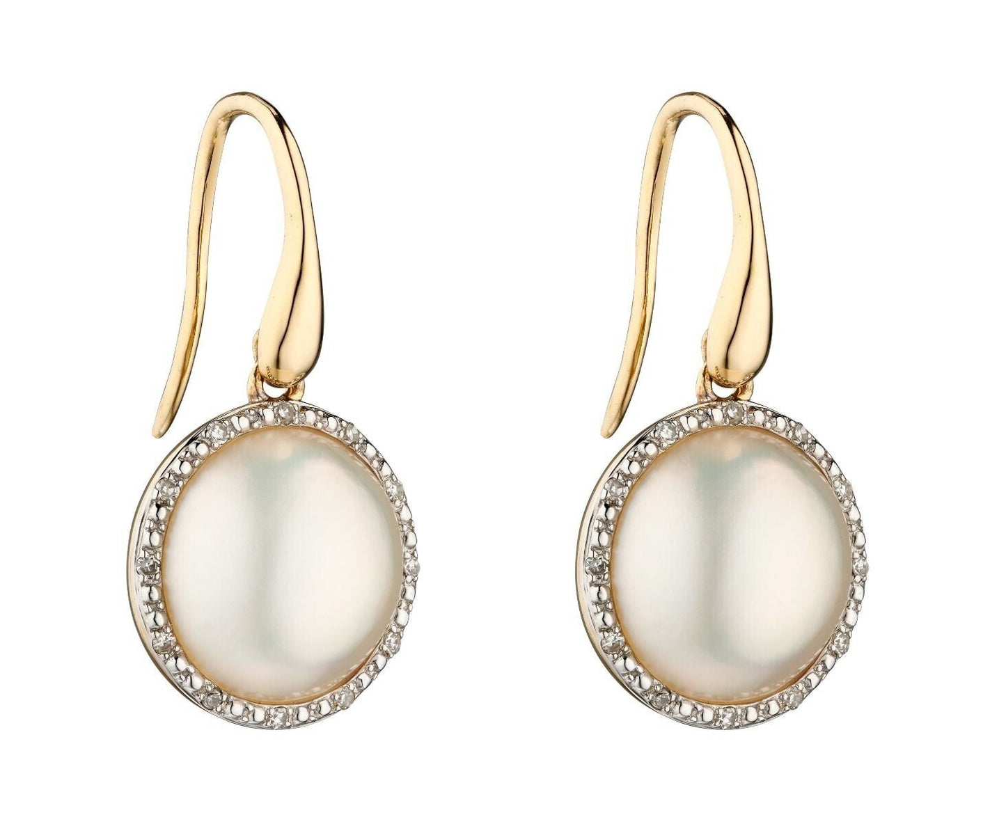 Mabe Pearl and Diamond Pendant and Earrings Set Yellow Gold 16 18 or 20" Chain