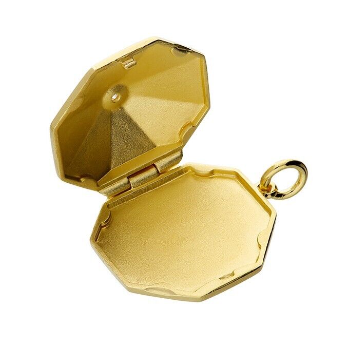 Silver Locket 18ct Gold Plated Octagonal with Star Centre 18" Chain