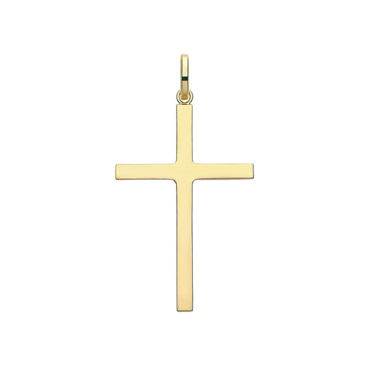 9ct Yellow Gold Plain Cross Pendant 38 x 25mm Large Religious Christianity
