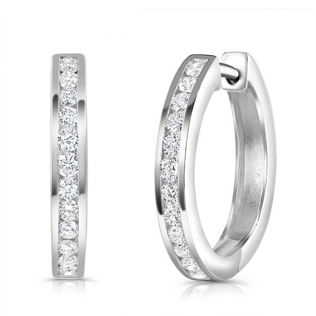 9ct White Gold 0.50ct Diamond Hoop Earrings 18.5mm Diameter