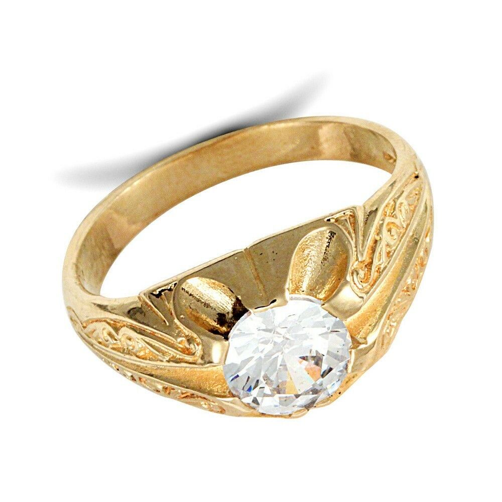 9ct Yellow Gold Gents Solitaire Ring Gypsy Style Setting Hallmarked