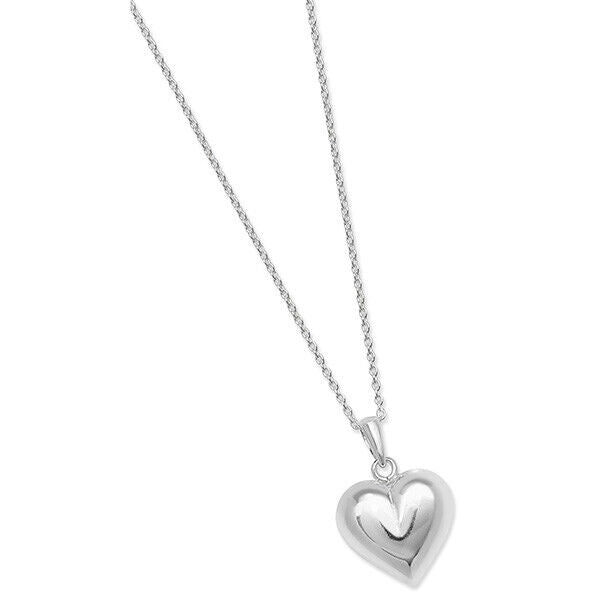 Puffed Heart Necklace Sterling Silver Rhodium Plated 18" Length 925 hallmark