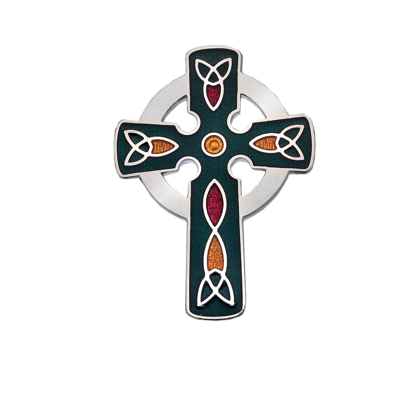 Green Celtic Cross Brooch Silver Plated Brand New Gift Packaging