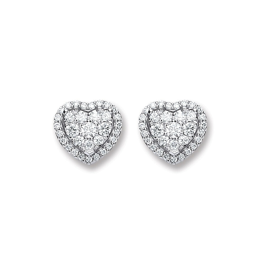 18ct White Gold 0.45ct Diamond Heart Stud Earrings Hallmarked - 8.5mm