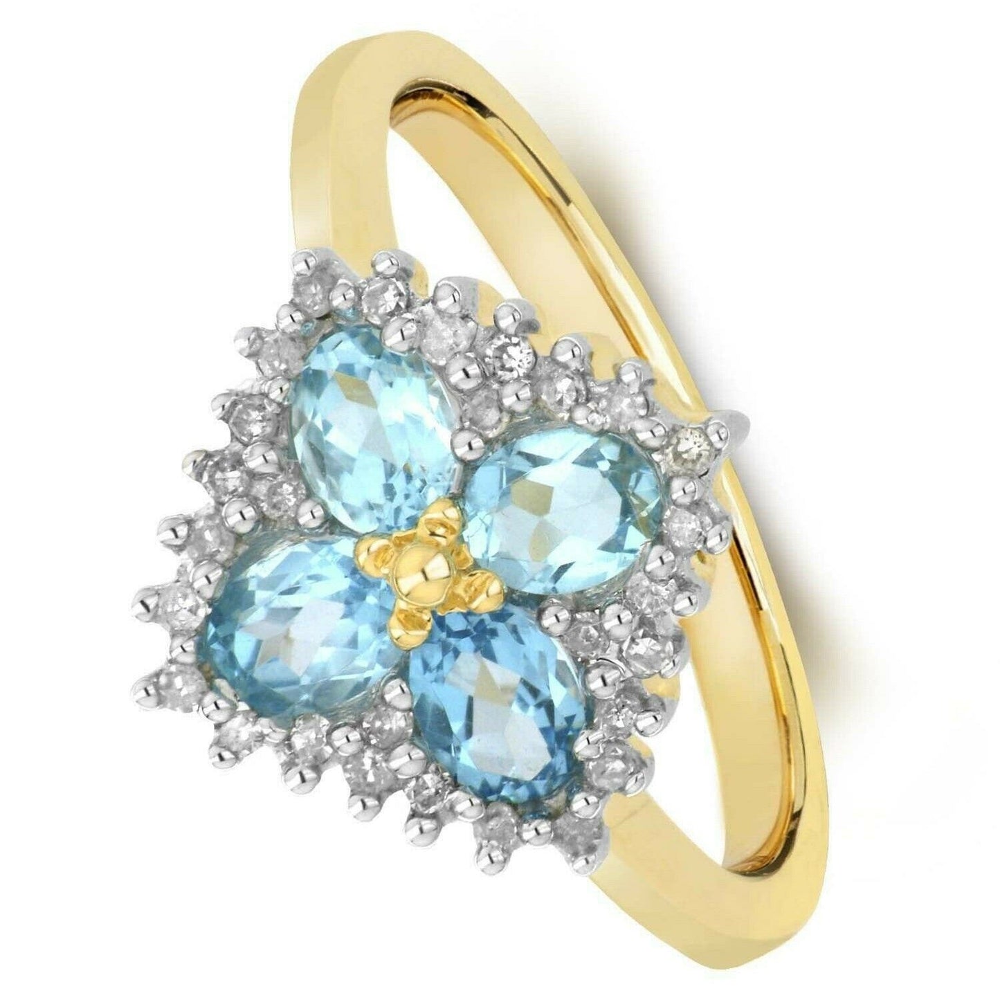 Real Blue Topaz and Diamond Ring Solid Yellow Gold Square Cluster Size JKLMNOPQ
