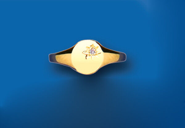Child's Diamond Signet Ring Baby Yellow Gold Hallmarked British Made sizes A-H