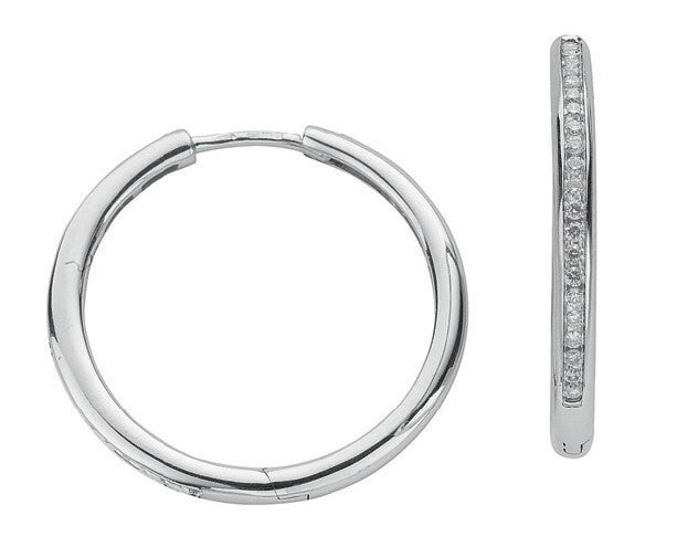 9ct White Gold 0.50ct Diamond Hoop Earrings 27.5mm Diameter Channel Set