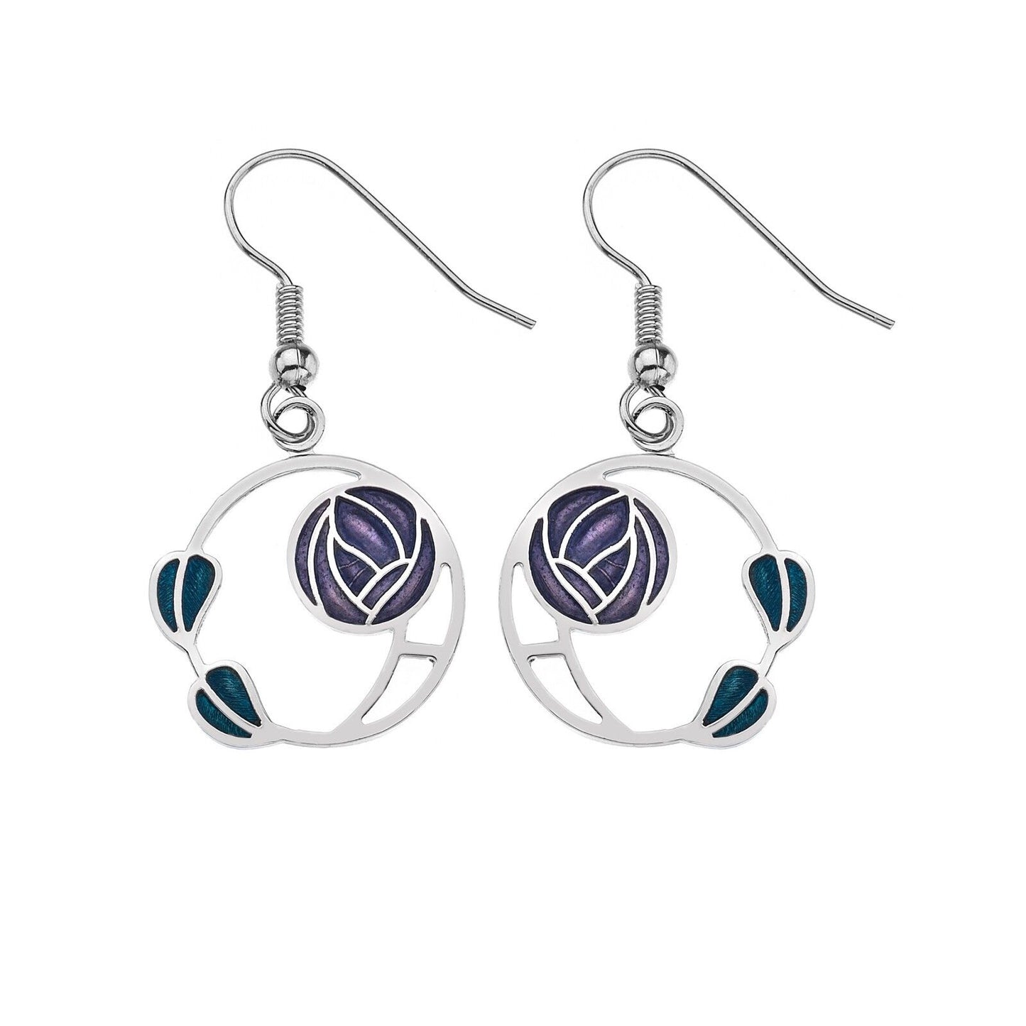 Mackintosh Rose and Leaves Earrings Drop Drops Silver Plated Branded Packaging