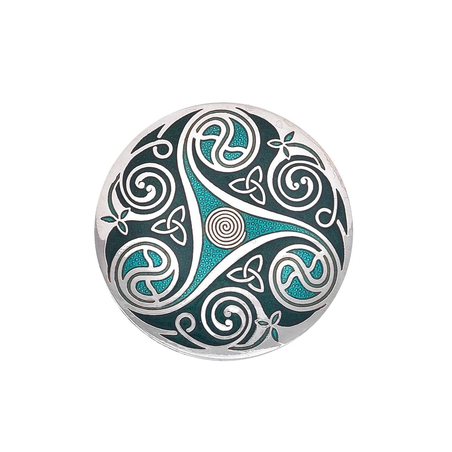 Green Celtic Triskele Brooch Silver Plated Brand New Gift Packaging