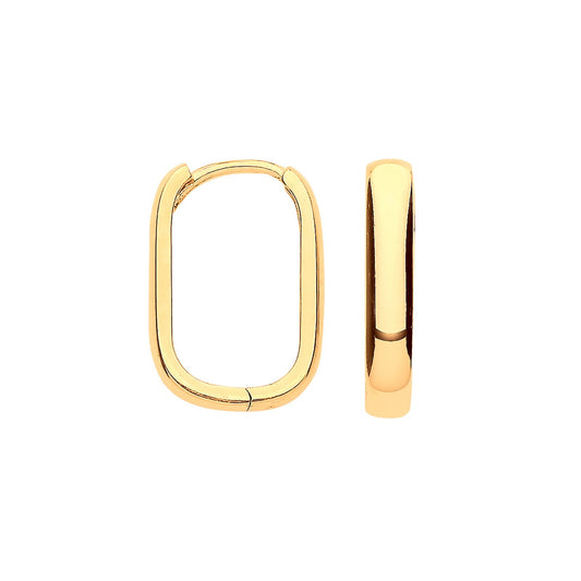 Yellow Gold Rectangle Huggie Hoop Earrings Hinged Huggies Hallmarked