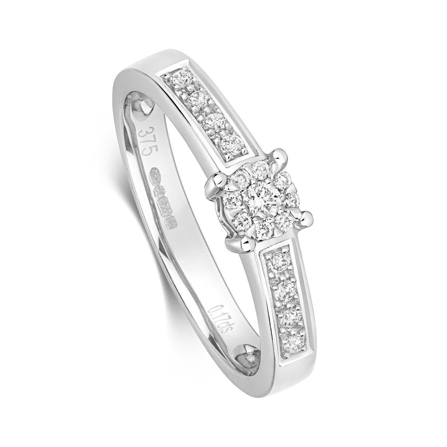 Real Diamond Ring 9ct White Gold Brilliant Set Diamonds Engagement Size J - Q