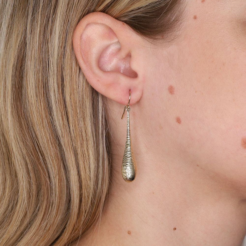 Imprint Drop Hook Earrings 9ct Yellow Gold Drops 51mm Hallmarked