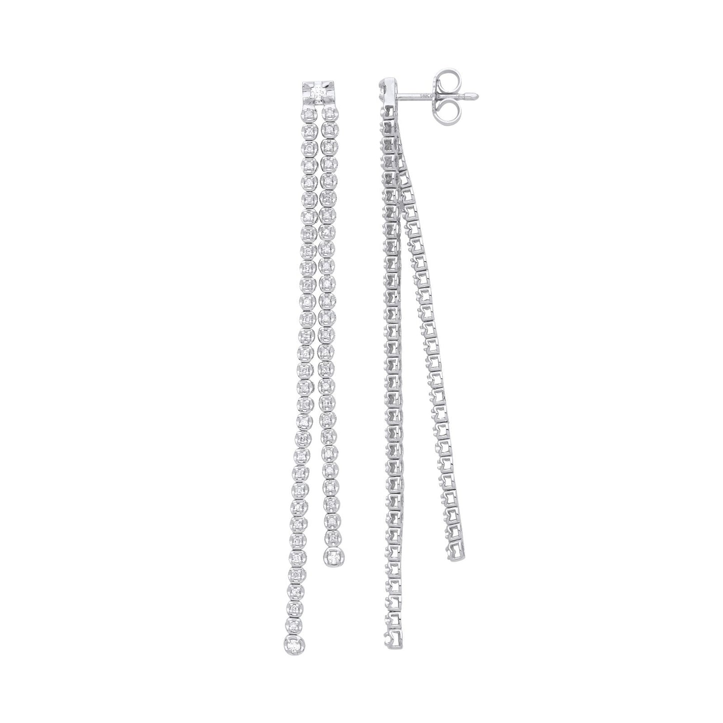 18ct White Gold Double Row 0.50ctw Drop Earrings 70mm Drop Hallmarked