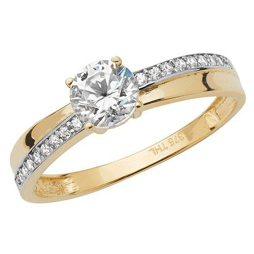 Ladies Solitaire Ring With Shoulder Set Gems 9ct Yellow Gold Size J-S Hallmarked