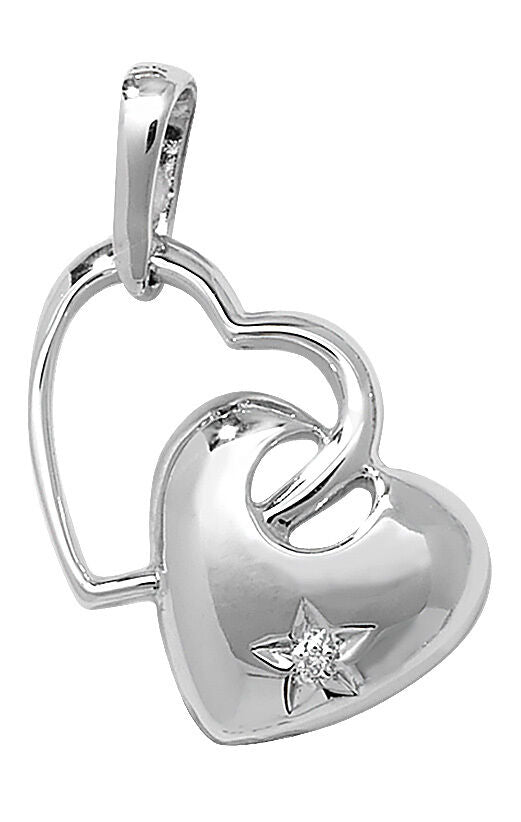 Two Heart Diamond Pendant 9ct White Gold Real Diamonds Necklace